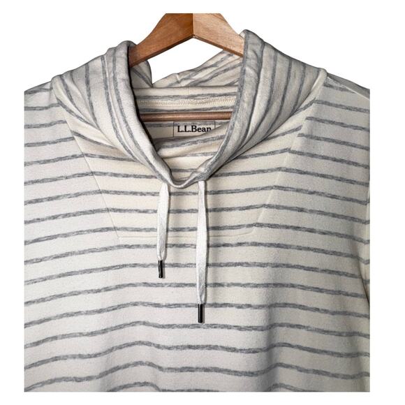 L.L. Bean Medium Petite Striped Mock Neck Cotton Top - Cream & Gray - Picture 2 of 4